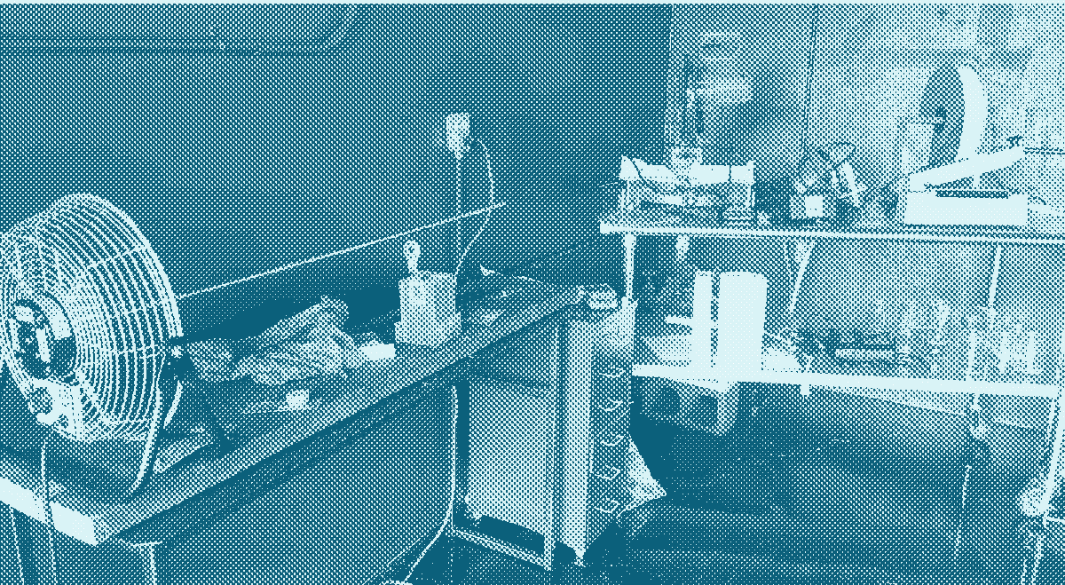The modern rolling setup, rendered as a fine cyan newspaper halftone